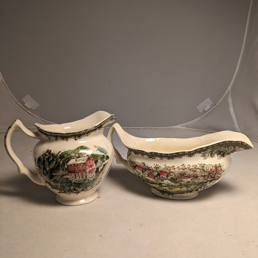 The Friendly Village by Johnson Brothers Gravy Boat + Sauce Pitcher England